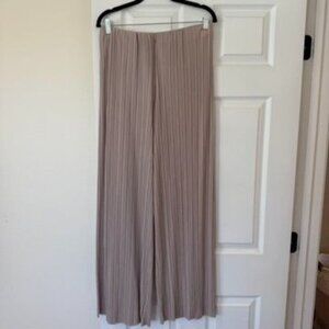 Zara Flowy Nude Beige Taupe Pleated Wide Leg Pants Size Large NWT